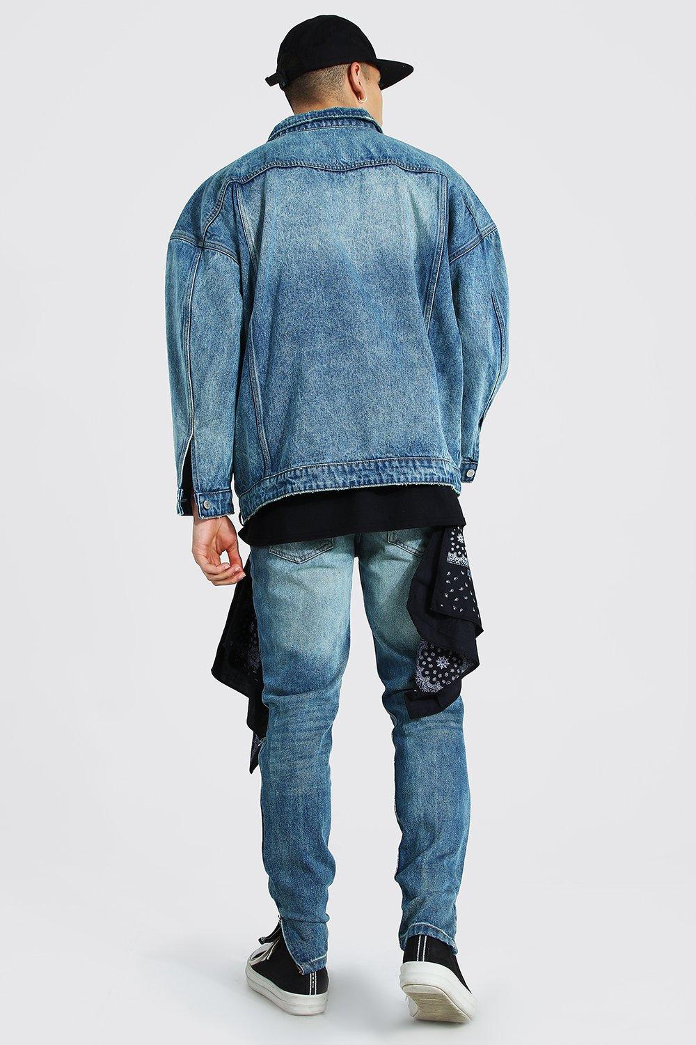 Skinny Rigid Busted Knee Bandana Jean | boohoo